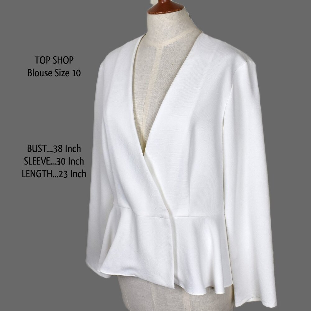 TOP SHOP Blouse 10 White Long Sleeve Snap Closure Mashine Wash BIN10